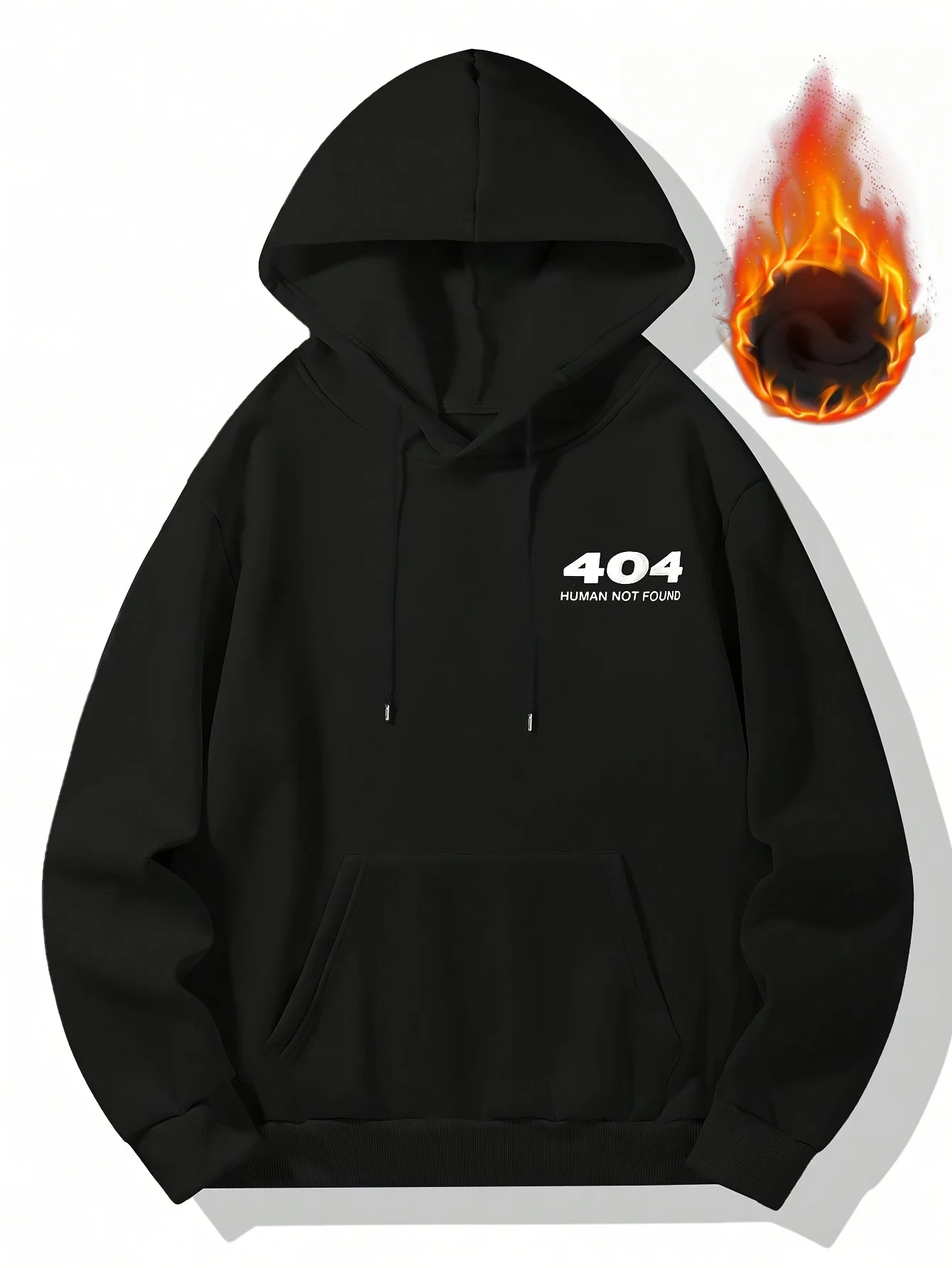 Men Sport Hip Hop Hoodie, Error 404 Human Not Found Text Graphic, Fleece Sweatshirt for Urban Street Style & Winter Daily Outfit