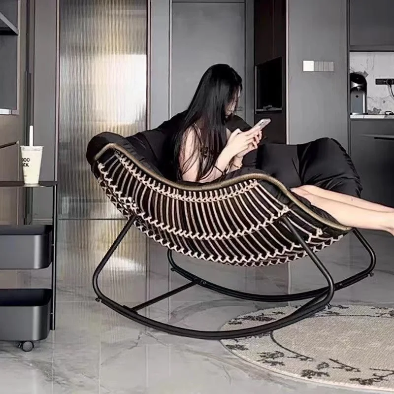 Woven rattan rocking chair, suitable for lying down and sleeping, comfortable sofa for home use and balcony, lazy rattan chair