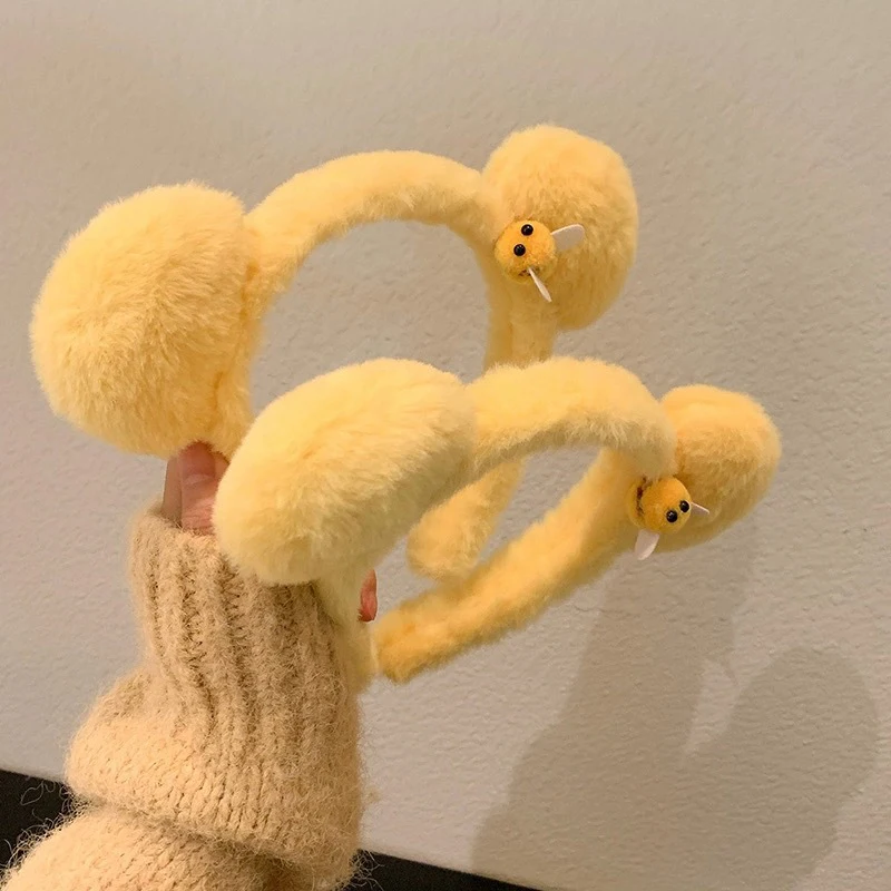 Niedliches Bienen-Bärenohren-Plüsch-Haarband für Frauen und Mädchen, Gesichtswasch-Haarband, Liebliche Tier-Stirnbänder, Cosplay-Haarreifen, Modische Haaraccessoires – Detail 4