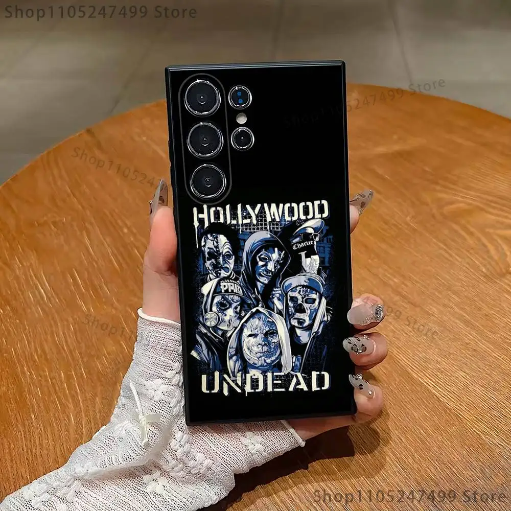 밴드 H-할리우드 U-언데드 폰 케이스 삼성 S 25,24,23,22,30,21,10,9,울트라,플러스,라이트,FE,4,5 G 블랙 소프트 케이스