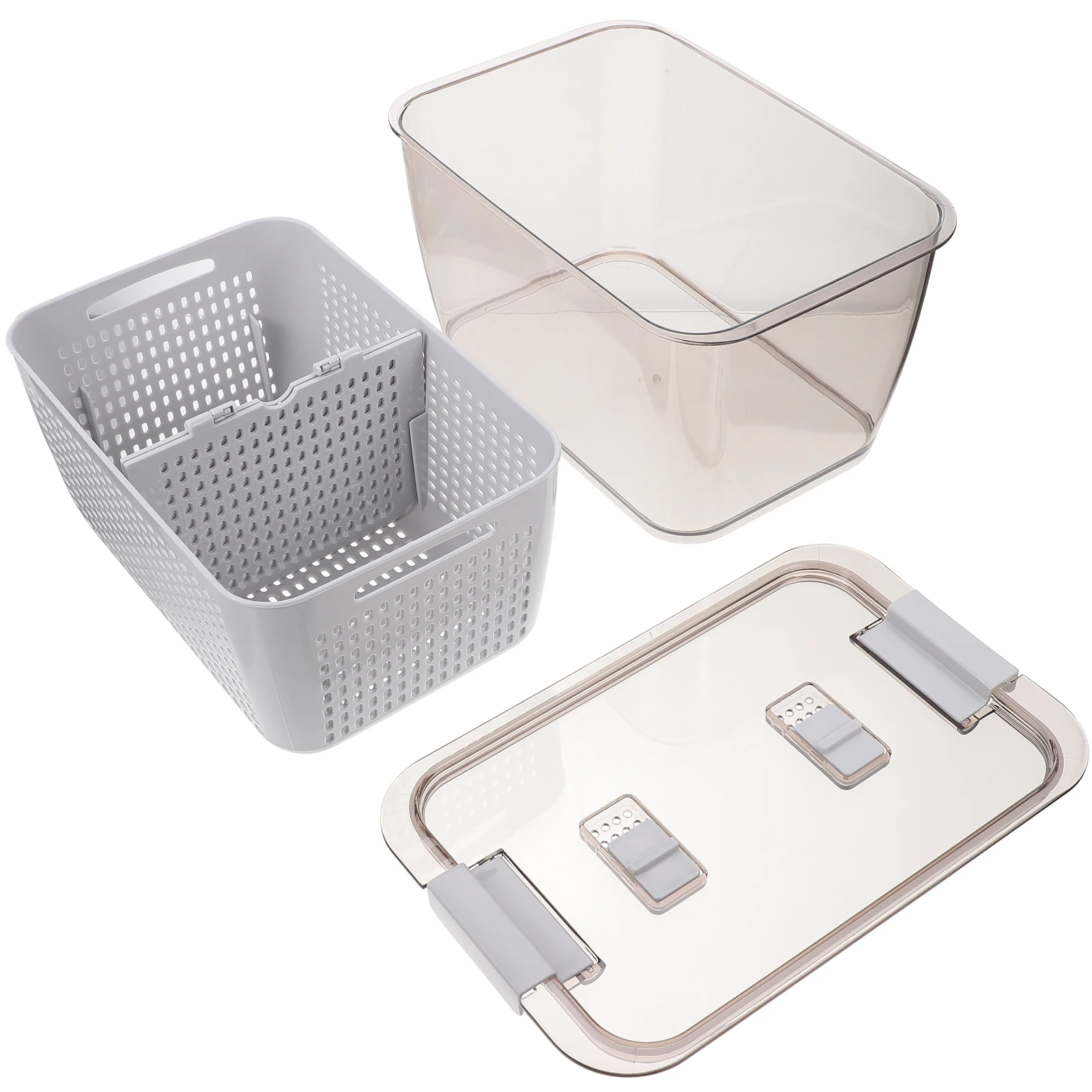 

Crisper Food Storage Container Fridge Produce Keeper Box Draining Basket Design Sealed Dust Proof Pet Material Vegetable Fruit