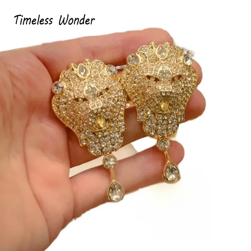 Timeless Wonder Fancy Zircon Lion Button Earrings for Women Designer Jewelry Luxury Brand Ins Medieval Rare Prom Retro 2232