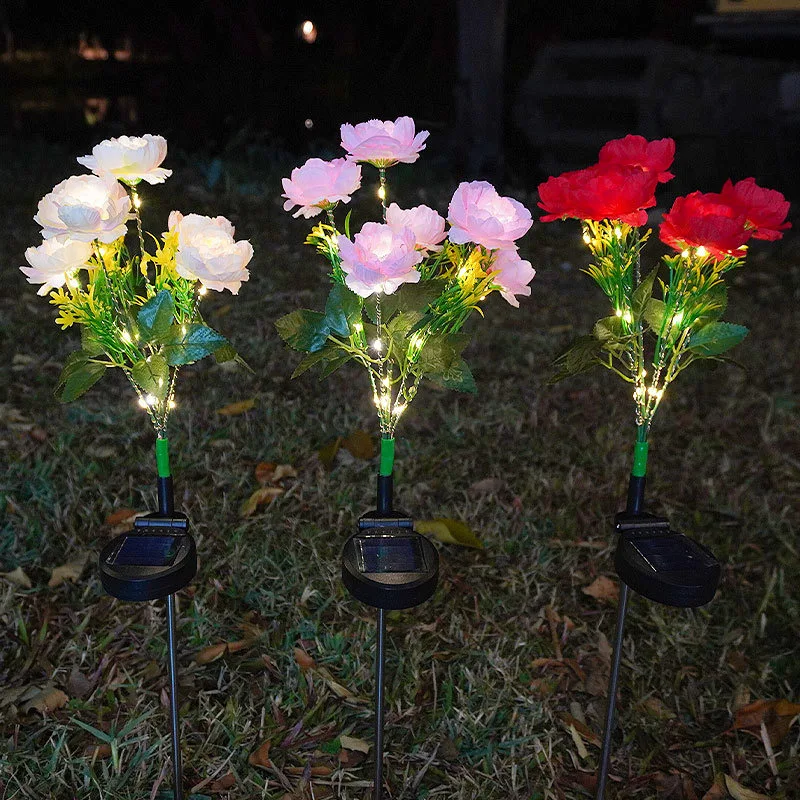 5Pcs Outdoor Solar Peony Simulation Flower Lamps Garden Patio Ambience Decoration Lawn Lamp Outdoor Waterproof IP65 Lights