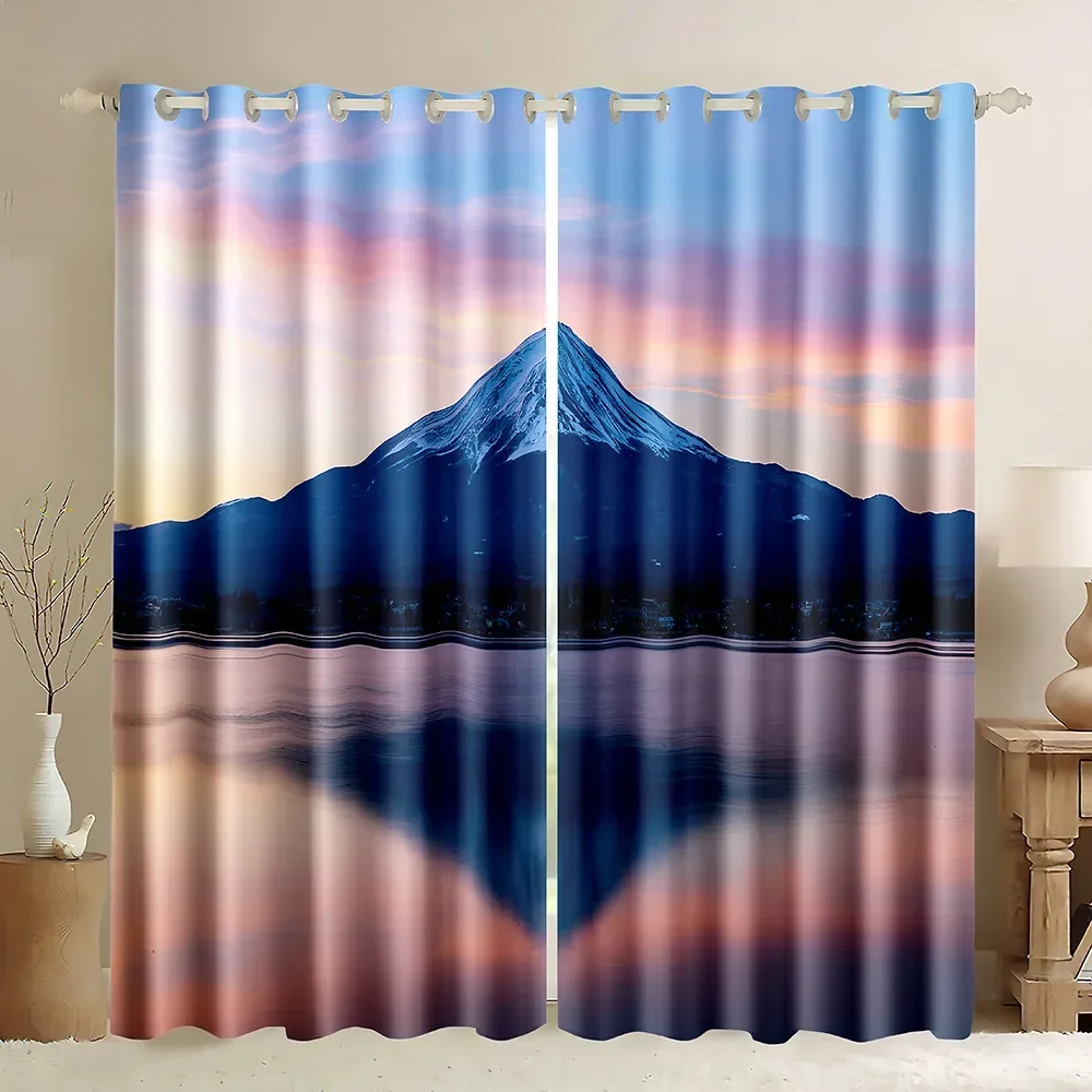 Mount Fuji Blackout Windows Curtains,Snow Mountain Reflection In Water Sunset Japan Landscape Asia Decor Theme Pattern Curtains