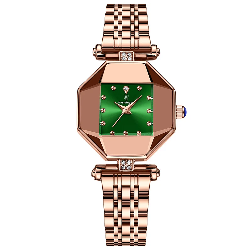 

POEDAGAR Luxury Green Women Watch Quartz Creative Square Small Dial Waterproof Ladies Watches Rose Gold Steel Strap Clock Female