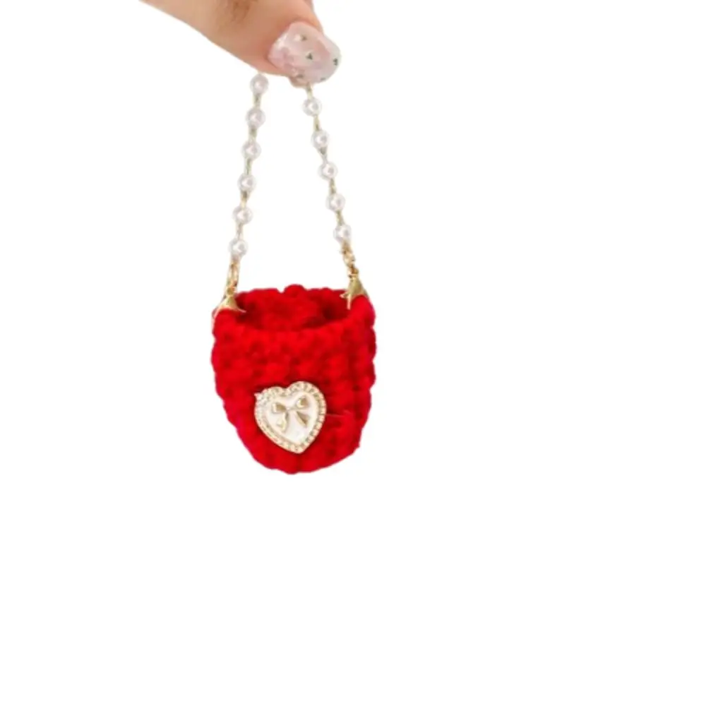

Fashion Miniature Pearl Chain Crossbody Bag Woven Handbag Knitted Shoulder Bag Sweet Colorful Mini Crossbody Bag DIY