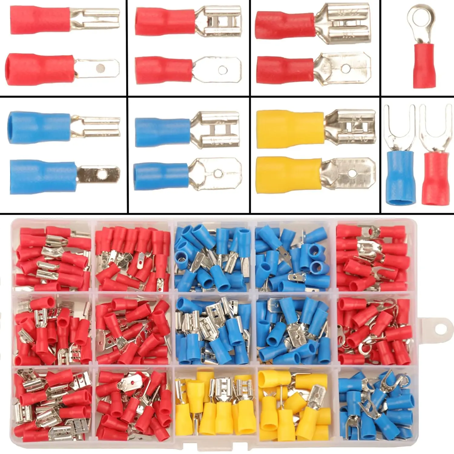 Connettori a crimpare da 280 pezzi, kit connettori a forcella maschio e femmina da 2,8 mm 4,8 mm 6,3 mm, 15 tipi di connettori elettrici con terminali a crimpare