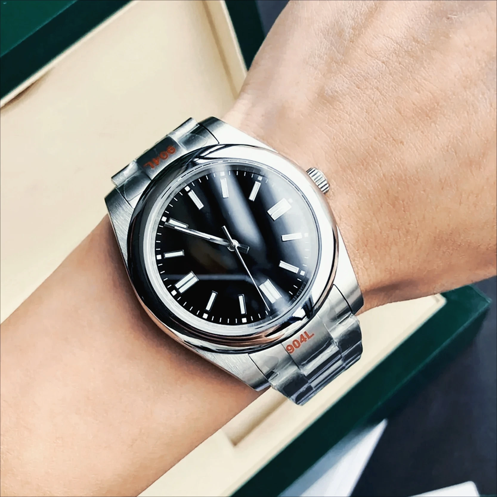 904L Stainless Steel case, for Mens Women Automatic Mechanical Watch, Luminous Sapphire Black Blue dial