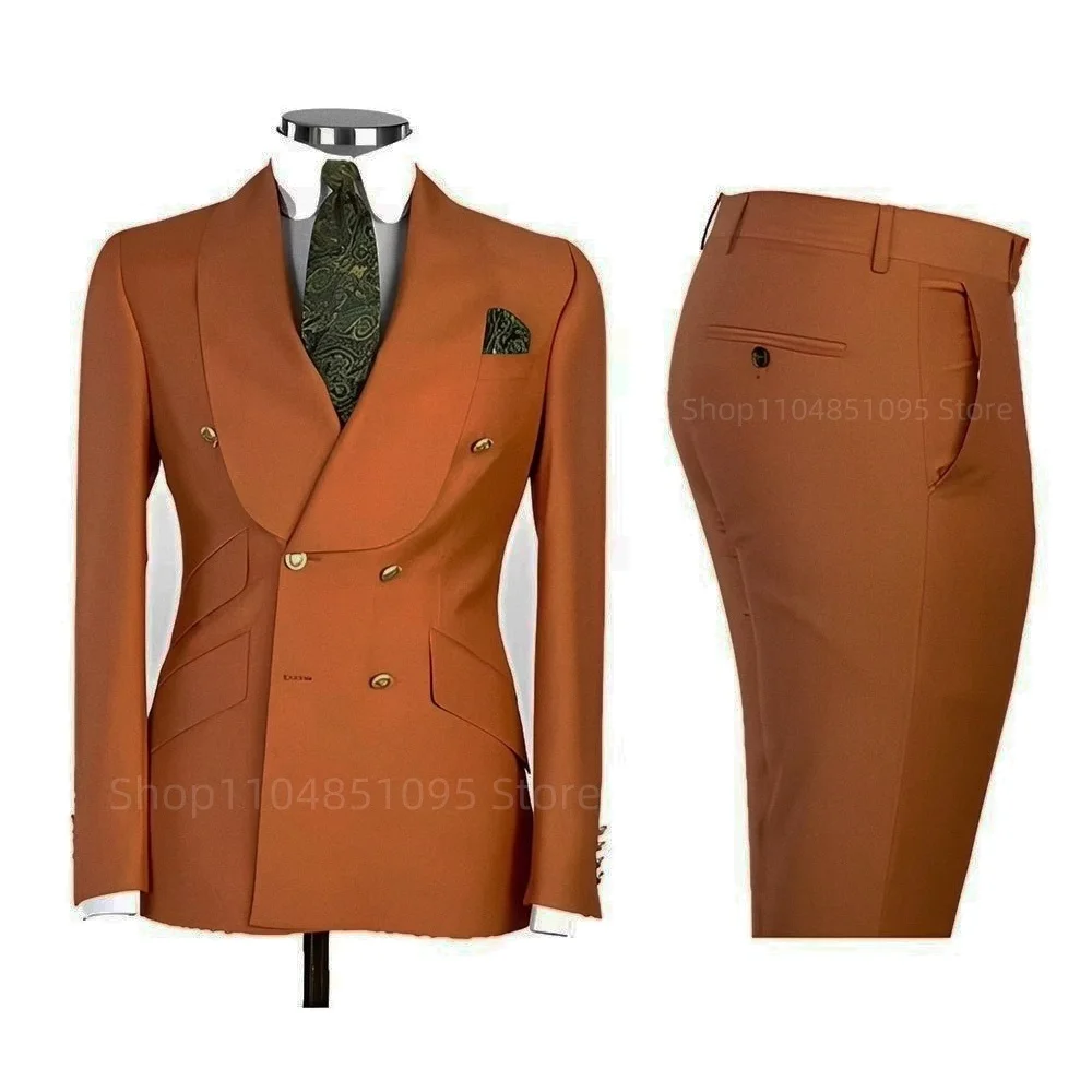 

Умные повседневные однотонные мужские костюмы из 2 предметов, формальные смокинги для жениха, двубортный пиджак с шалью и лацканами, брюки, комплект свадебных костюмов Business_