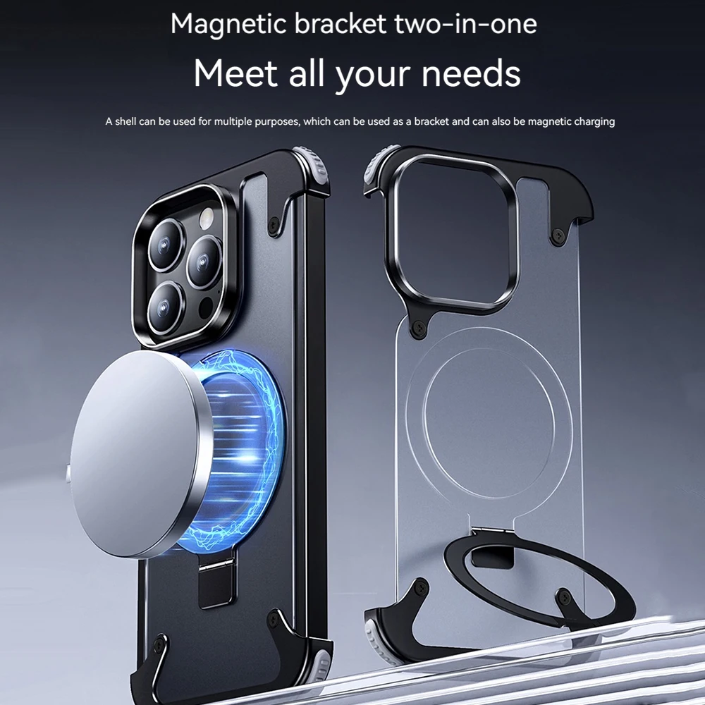 에어백 보호 마그네틱 거치대 휴대폰 케이스, 낙하 방지 지지대, 무선 충전, 아이폰 15, 14 프로 맥스