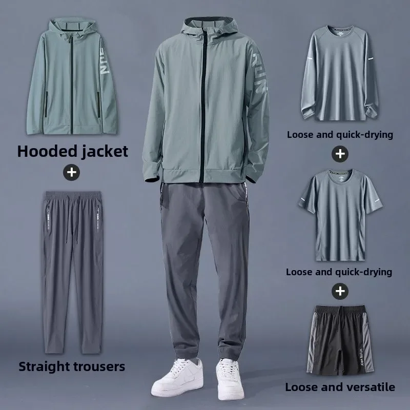 Men's Sportswear Set Spring Autumn Running Fitness Clothing Loose-Fit Quick-Dry Clothes for Outdoor Training Wear Tracksuit Men