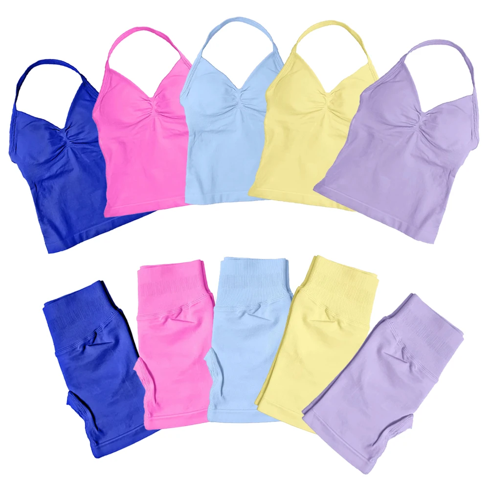 

Ladies 2-piece Impact Pants Bra Set Gym Workout Yoga Pilates Bike Fitness Scratch Butt Seamless Leggings Breathable Yoga Set