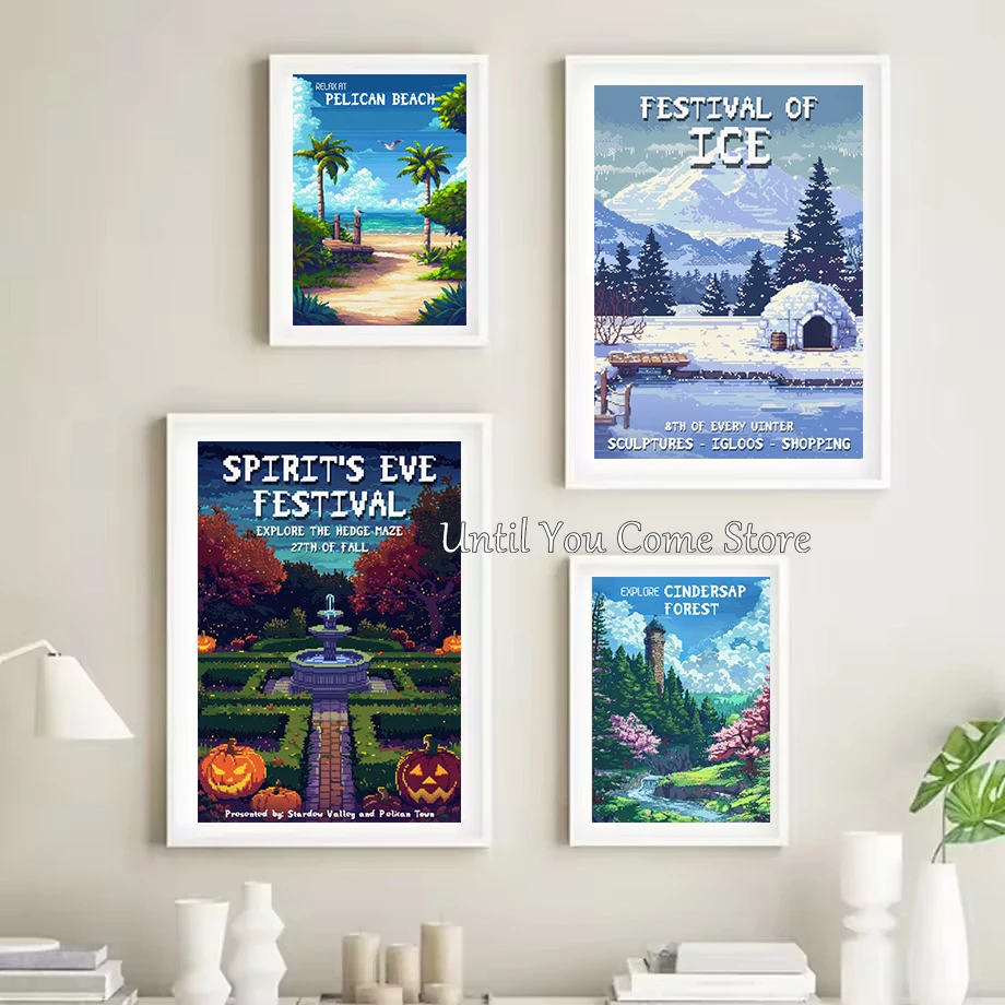 Moonlight Star Dew Valley Festival Ice Winter Forest Desert Poster Printing Canvas Painting Home Living Room Modern Decoration