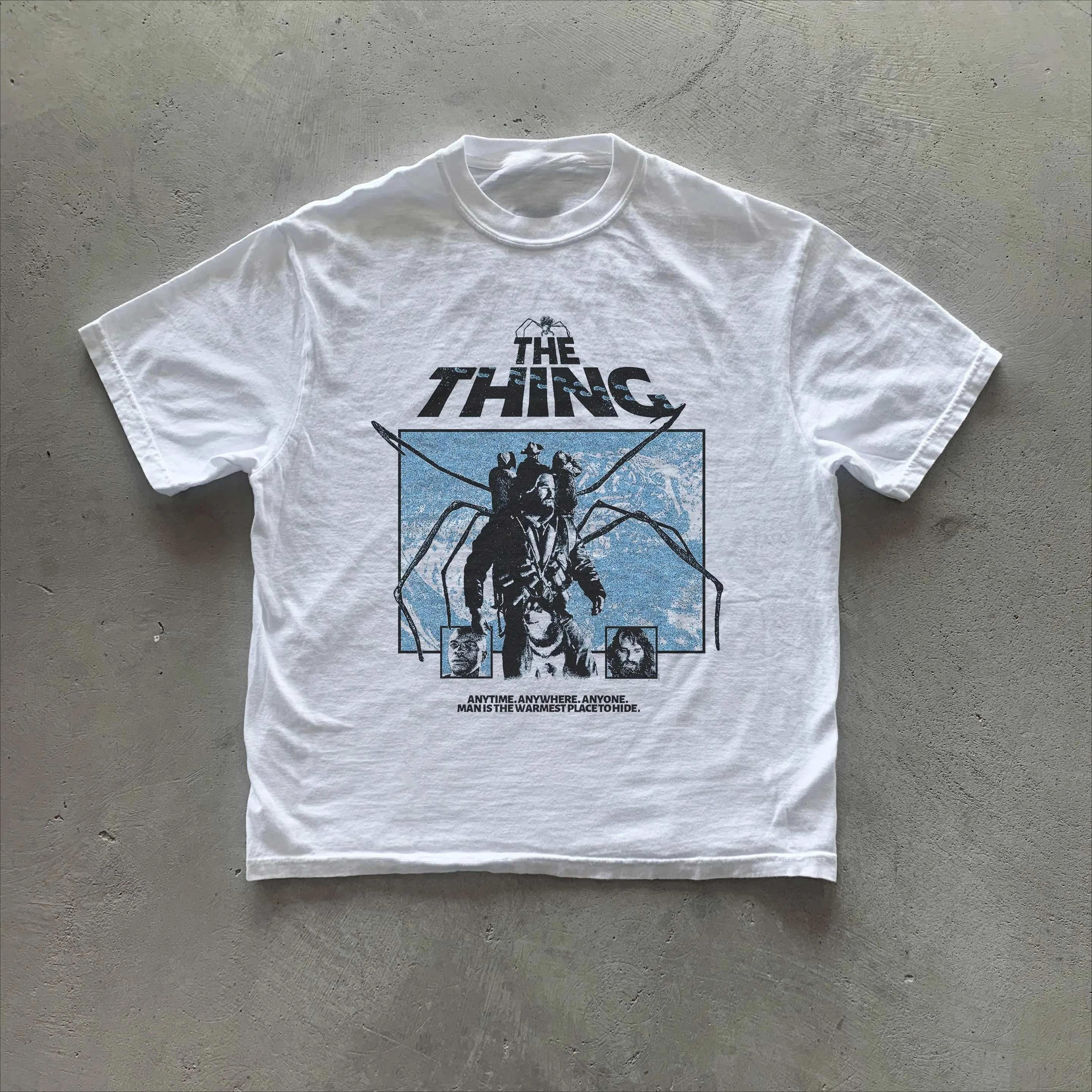Retro 80s Horror Movie T Shirt Retro Japanese Poster Graphic Tee with The Thing Sci-Fi Movie Merch John Carpenter Mens Women Top