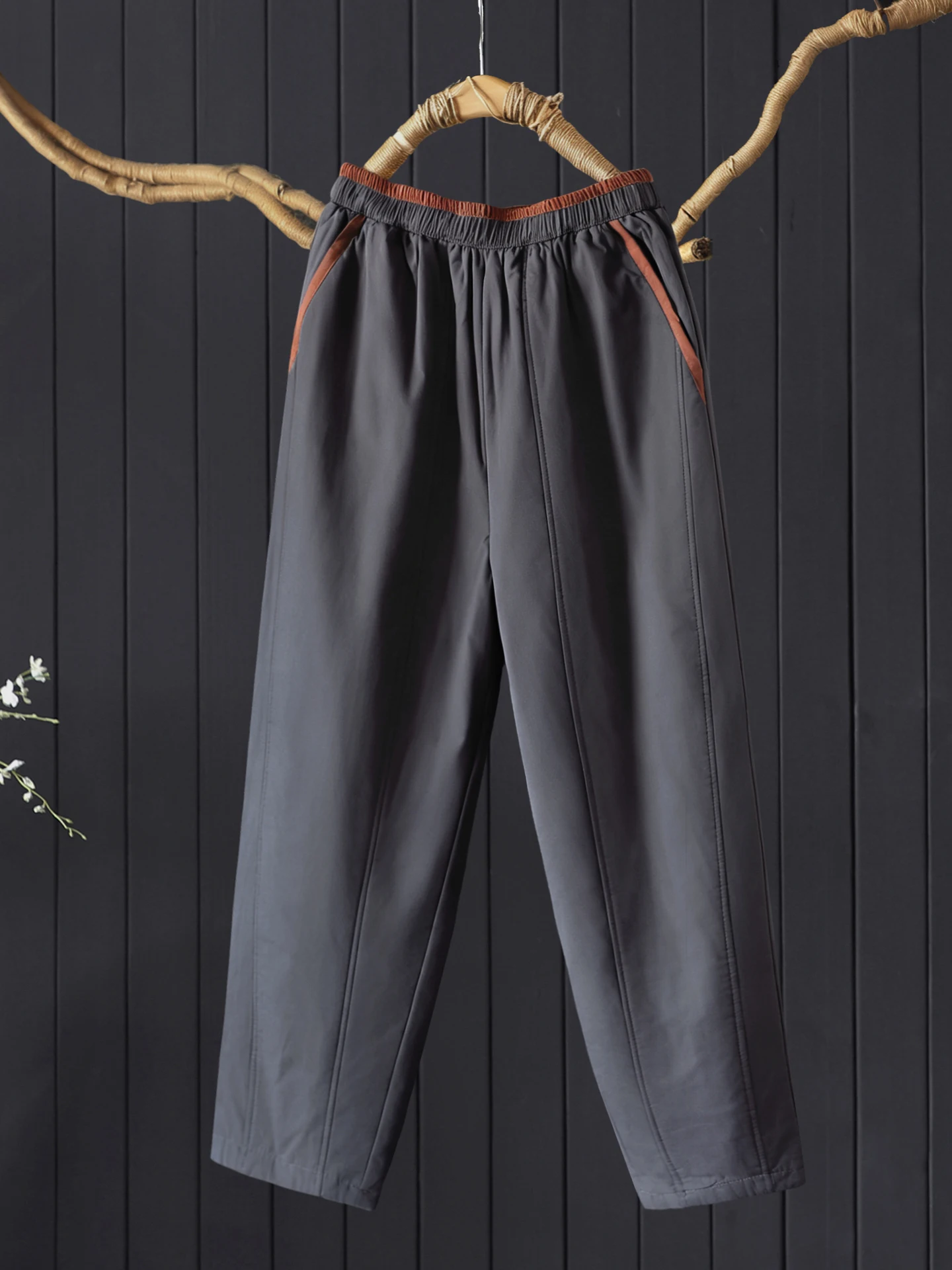 Pantalon de banlieue Harajuku Sle en coton Thiened Pantalon ajusté pour femme Taille élastique Pantalon long décontracté chaud Couleur contrastée...