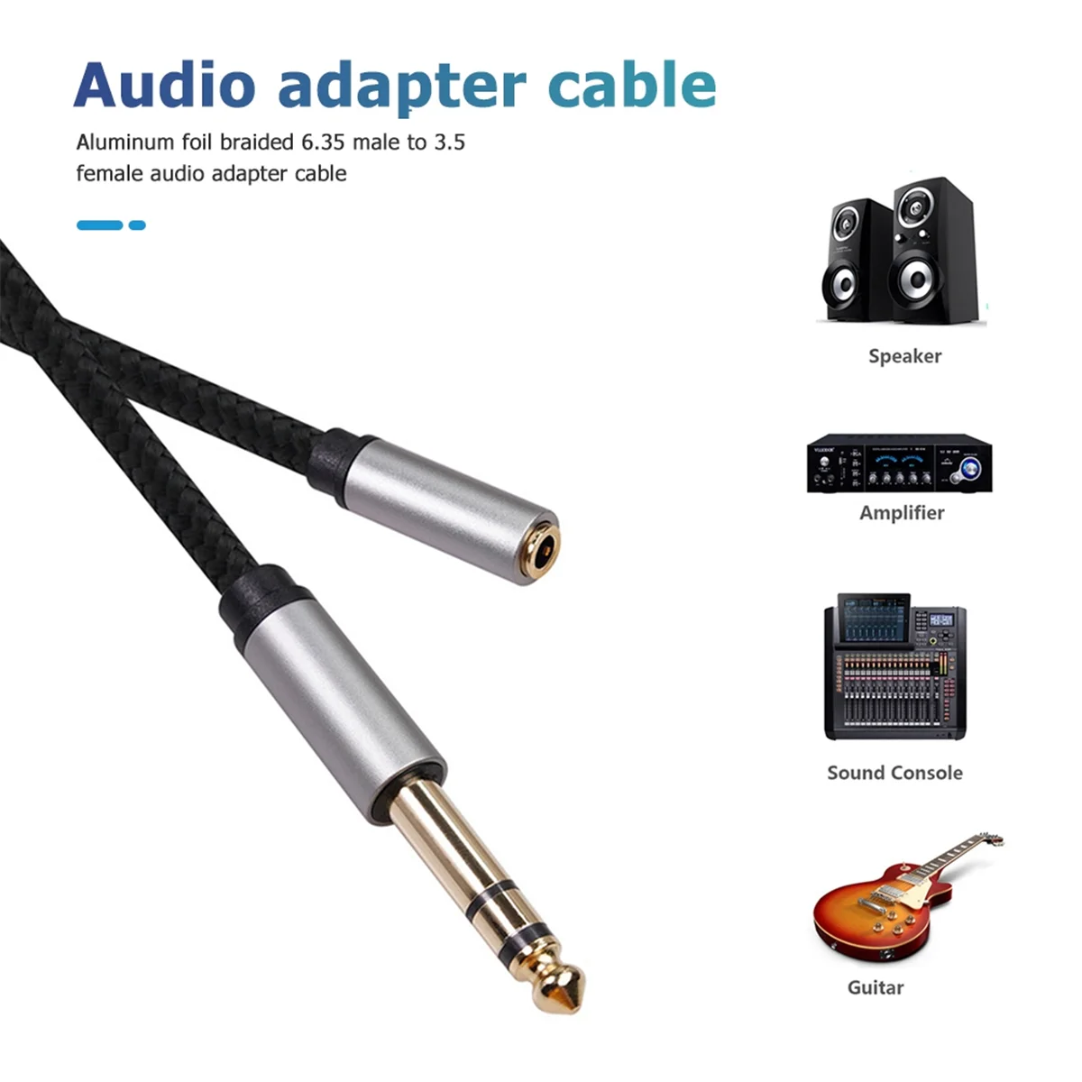 Audio Adapter 6.35mm 1/4 Male to 3.5mm 1/8 Female Stereo Jack for Amplifiers, Guitar, Keyboard Piano, Home Theater 150CM