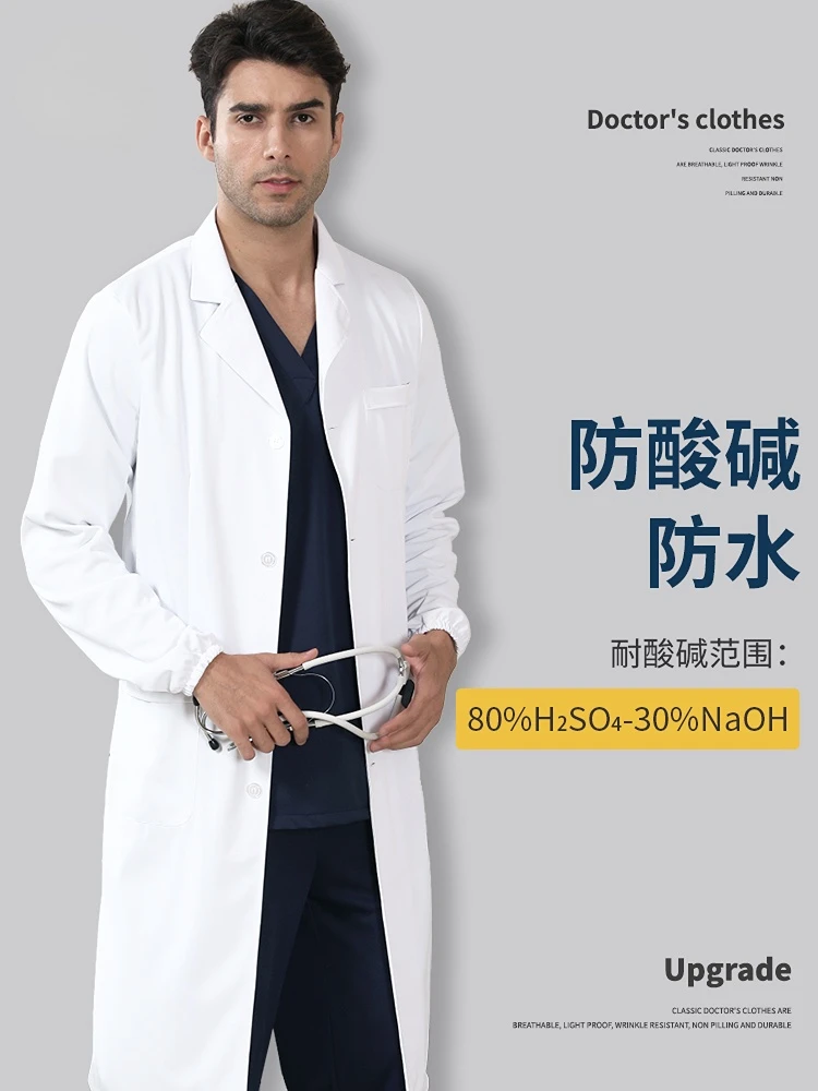 Anti-acid and alkali waterproof chemical and biological laboratory lab coat postgraduate work clothes white gown for medical