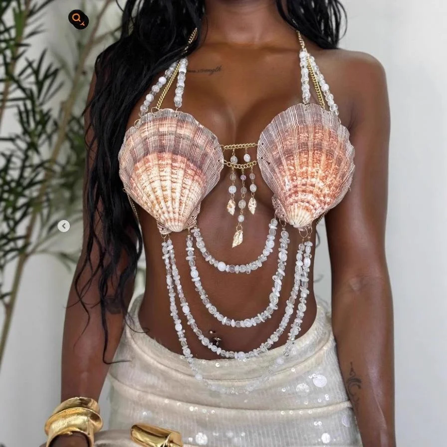 

Cleanfit Hollow out Bikini Body Chain Nelace Bal Acrylic Beach Summer Swimsuit for Trendy Girls ort Sle Vest Top