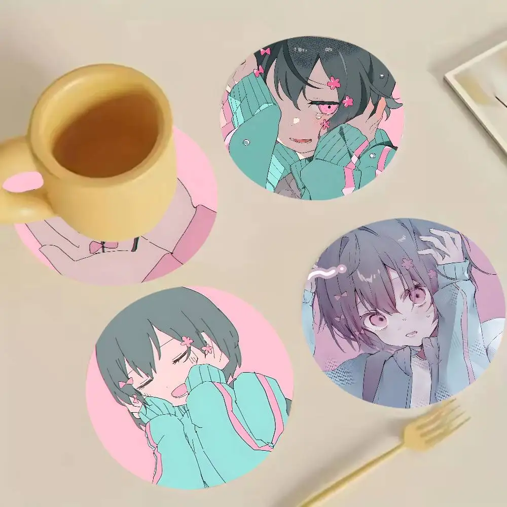 K-Kyu kurarin iyowa Wooden Cup Mat Cappuccino Vodka Juice Water Coaster for Flower Shop 2