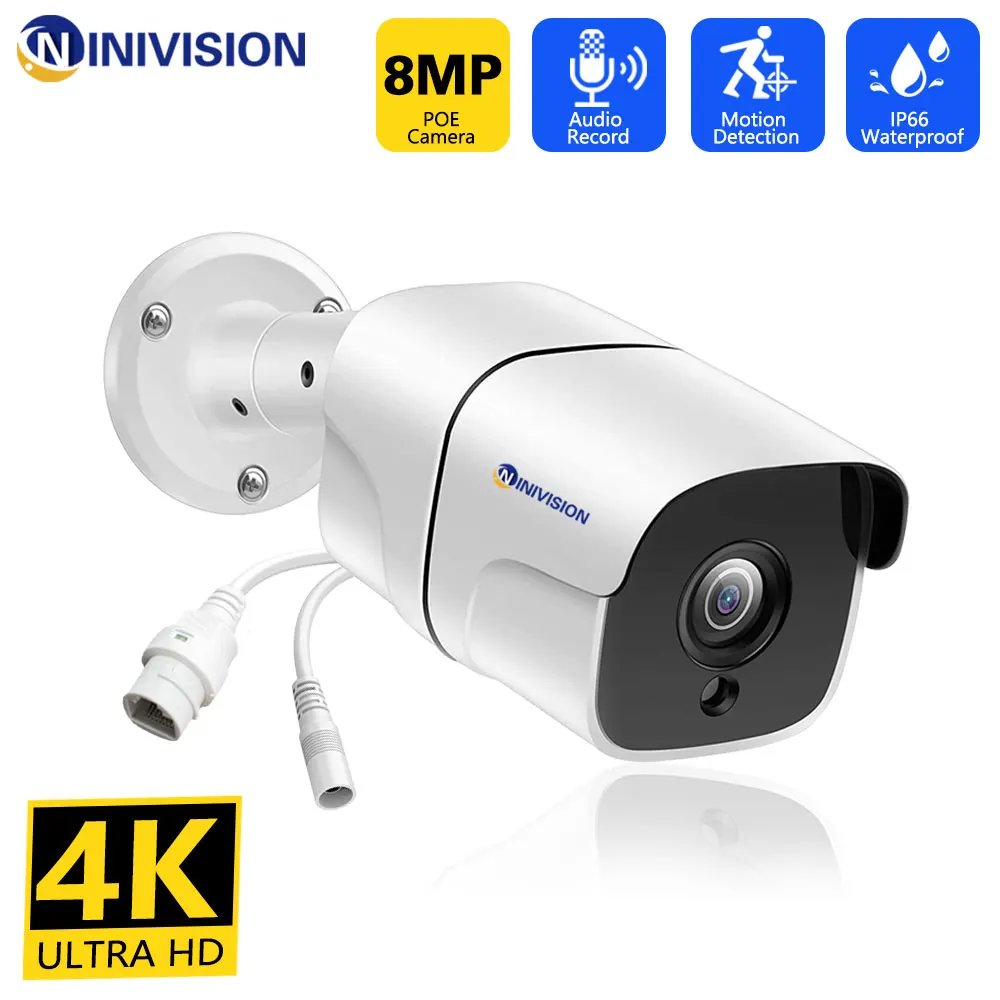 

4K 8MP POE IP Camera H.265 Bullet Metal IP66 Waterproof Audio CCTV Camera Motion Detection Home Security Surveillance Cameras