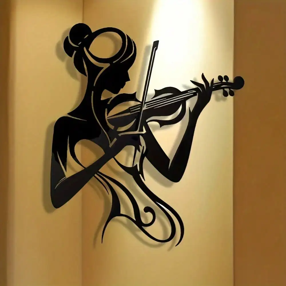 Elegant Violin Girl Metal Wall Art - Vintage Style Decor, Perfect Gift for Music Enthusiasts