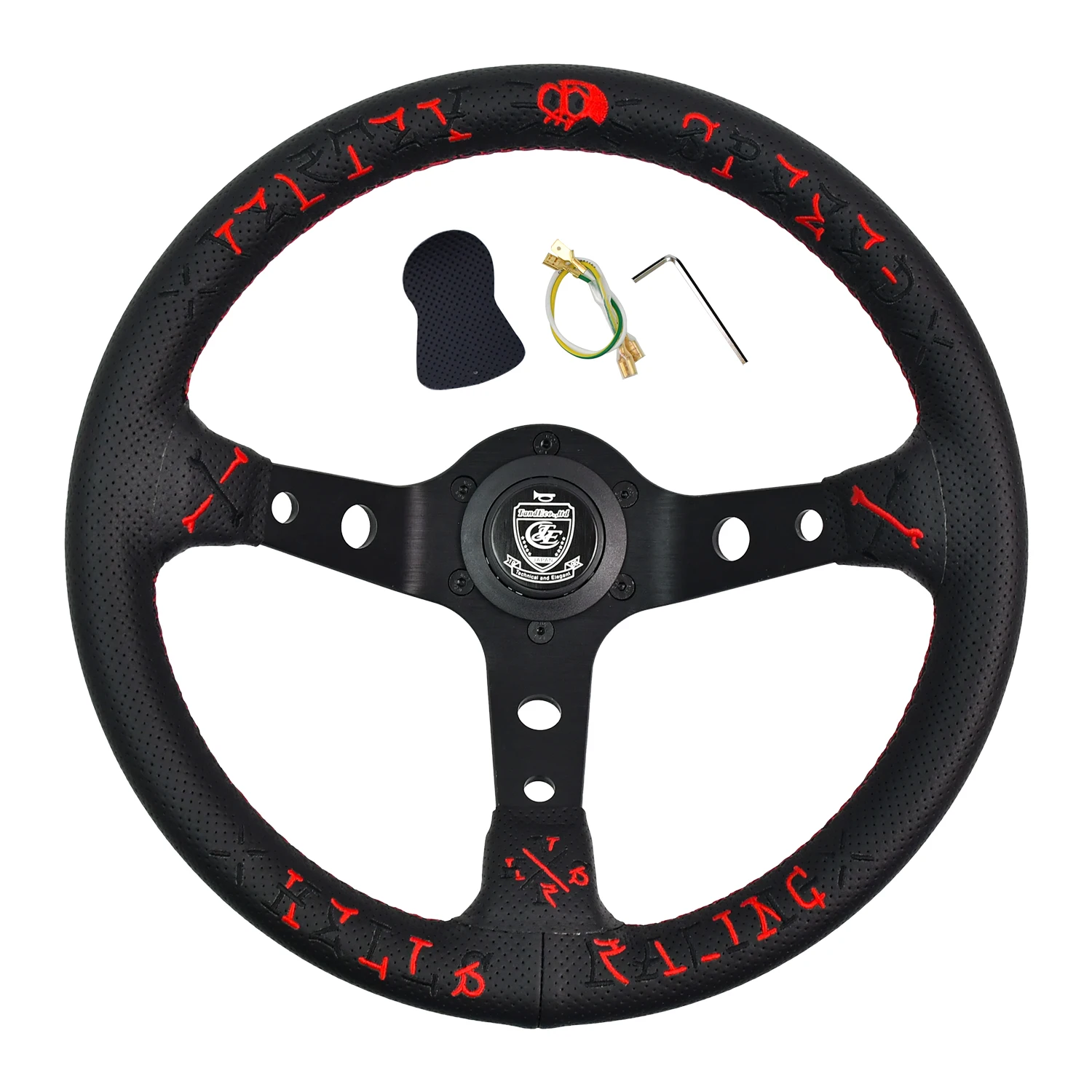 Vertex 13 Inch Game Steering Wheel  Leather Aluminum Alloy Car modified Auto parts Embroidery Universal Steering Wheel For Drift