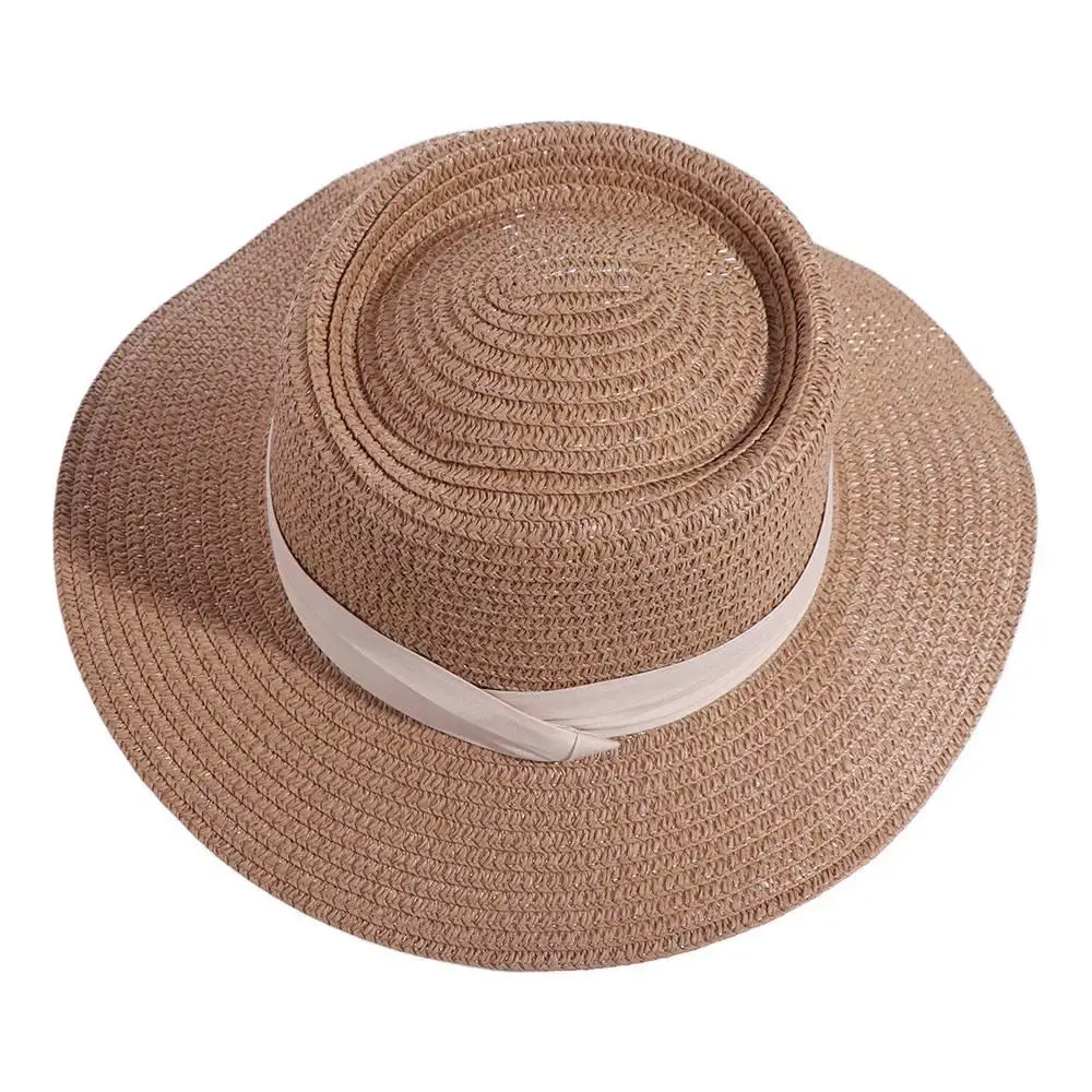 

Retro Korean Style Straw Woven Hat Flat Brim Wide Brim Sunscreen Bucket Hat Sunshade Concave Top Women's Sun Hat Ladies