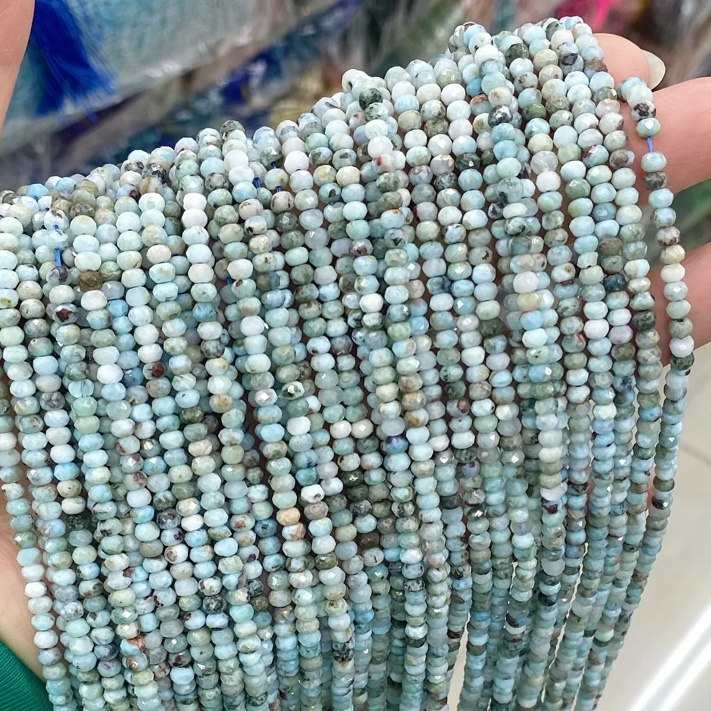 Larimar Blue Faceted Roundelle Loose Beads 3*4mm 38cm Wholesale for DIY Jewelry Necklace Nature-inspired