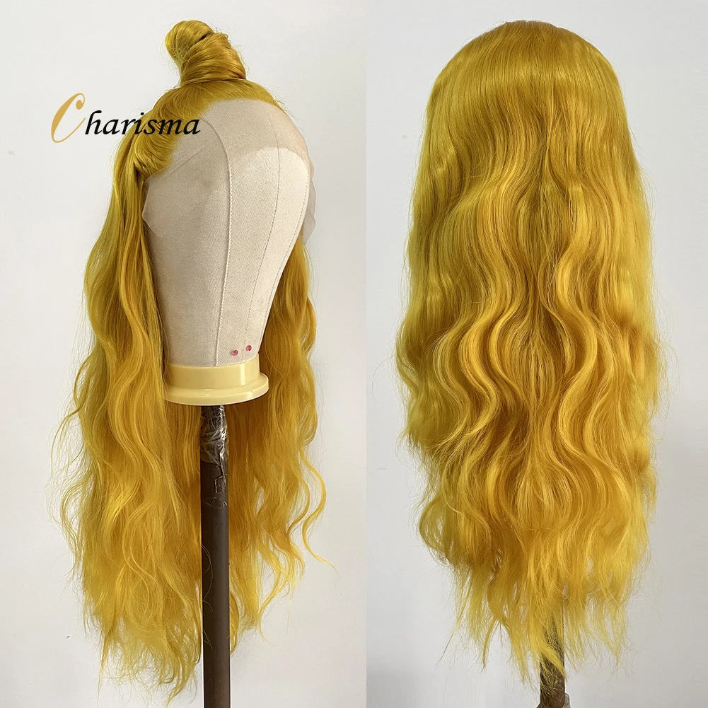 Charisma Synthetic Lace Front Wig Gold Long Wavy Wigs For Women Pre Plucked Hairline Heat Resistant Fiber Daily Wear Wig