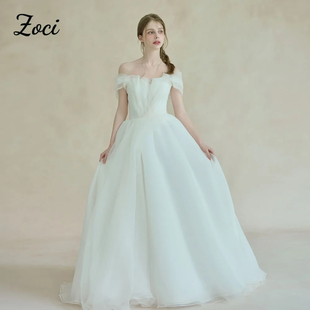 

Zoci Modern Off Shoulder Organza A Line Korea Wedding Dresses Corset PhotoShoot Bride Wedding Party Gown 드레스 Customized