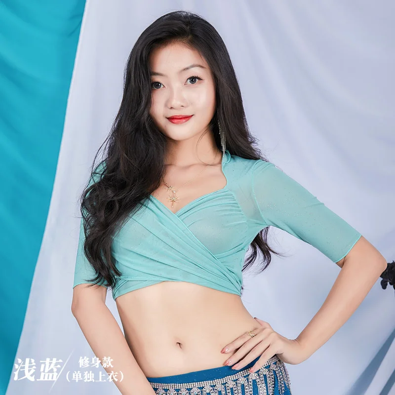 여성 밸리 댄스 의상 정장 섹시한 짧은 소매 탑 성인 성능 의류 직업 연습 거즈 스커트 쇼 복장 여름