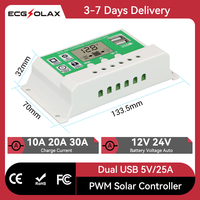 ECGSOLAX 30A 20A 10A 12v 24v Solar charge controller PWM PV Regulator for Lead acid battery Li-ion lithium battery