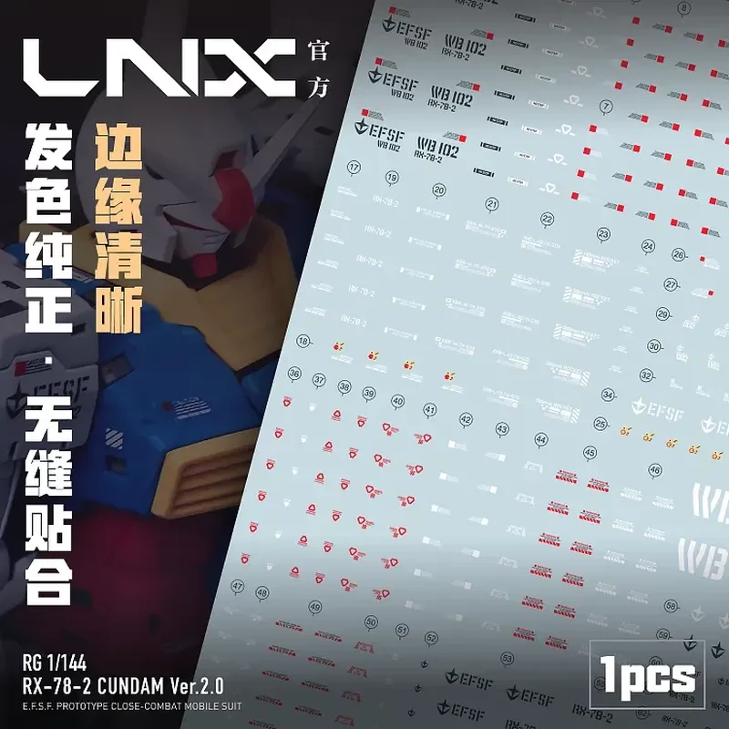 LNX, modelo de alta definición RG 1/144 RX-78-2 Progenitor, versión 2.0, RX78, con detalles de precisión y adhesivo resistente al agua.