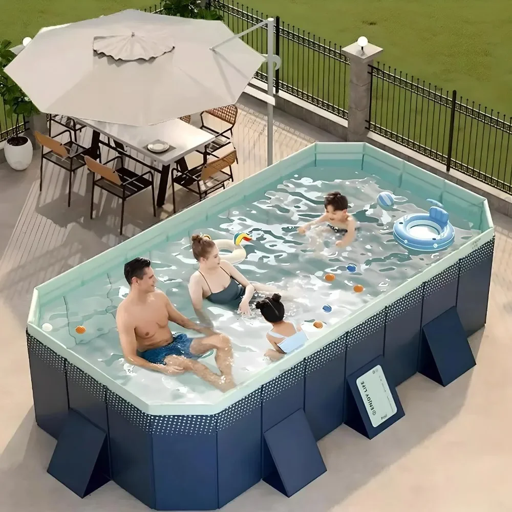 113in Foldable Swimming Pool Non-Inflatable Above Ground Kiddie Pool(Blue)