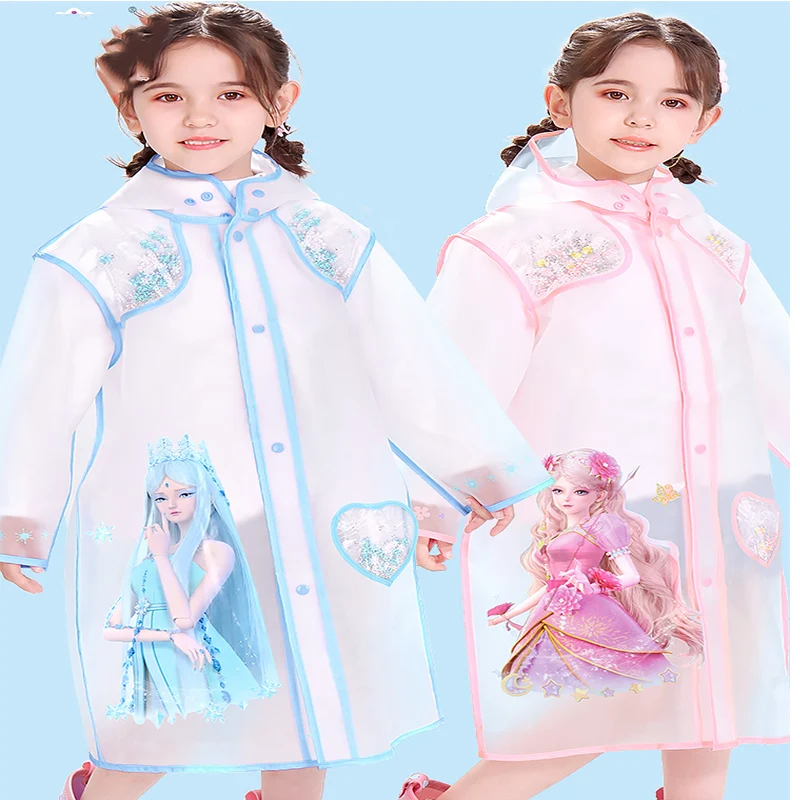 

Kawaii children's raincoat princess girls kindergarten with school bag seat waterproof new raincoat
