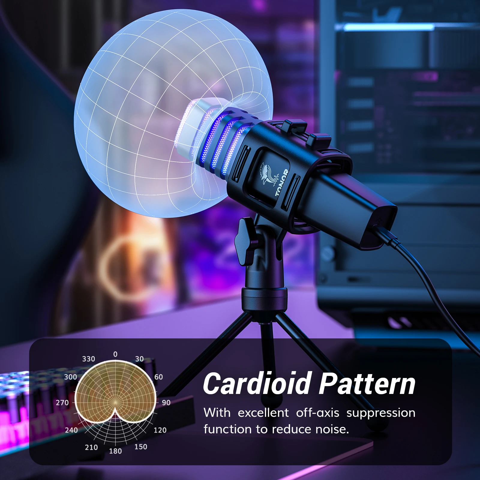 ميكروفون RGB USB TC30، ميكروفون للكمبيوتر الشخصي بمكثف قلبي مع حامل ثلاثي القوائم، وفلتر منبثق وحامل للصدمات للبث على الكمبيوتر/الكمبيوتر المكتبي #4