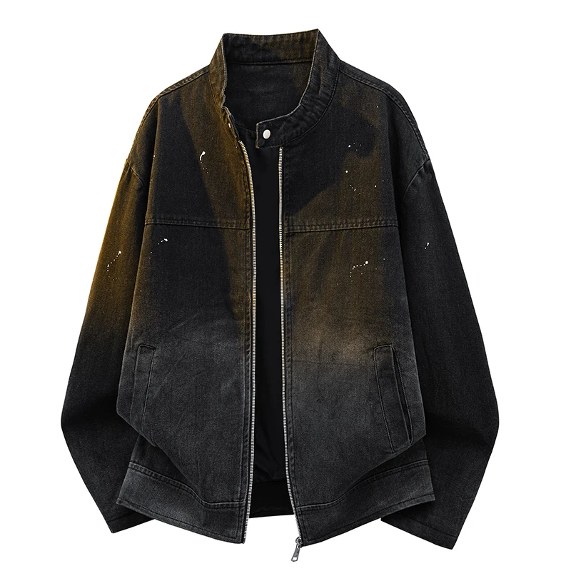

American Retro Winter Heavyweight Mens Jacket New Washed Jacket Stand Collar Denim Coat Male