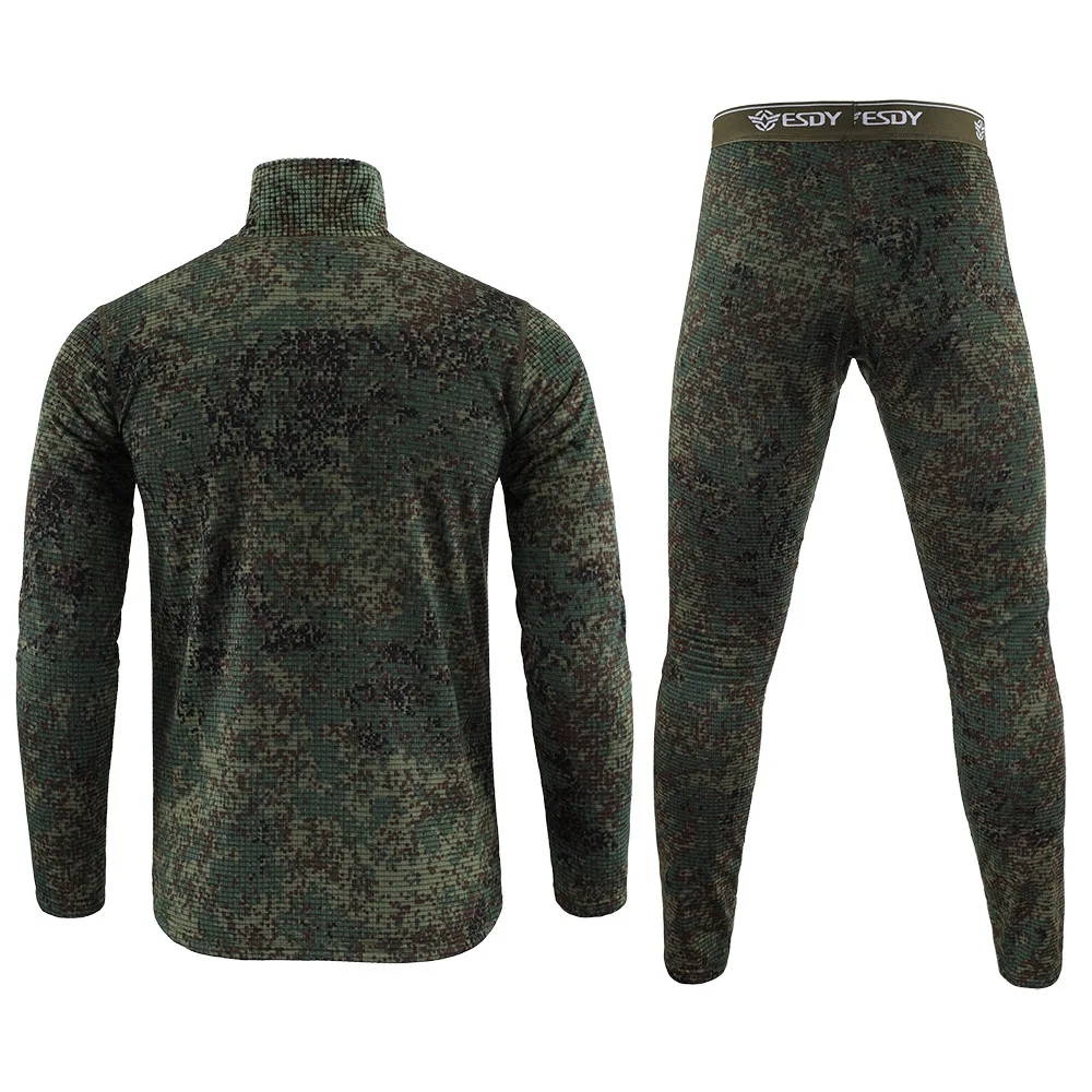 2024 Camouflage underwear Men\'s standing collar sports fitness suit Outdoor  tactical training Hiking travel fleece thermal unde