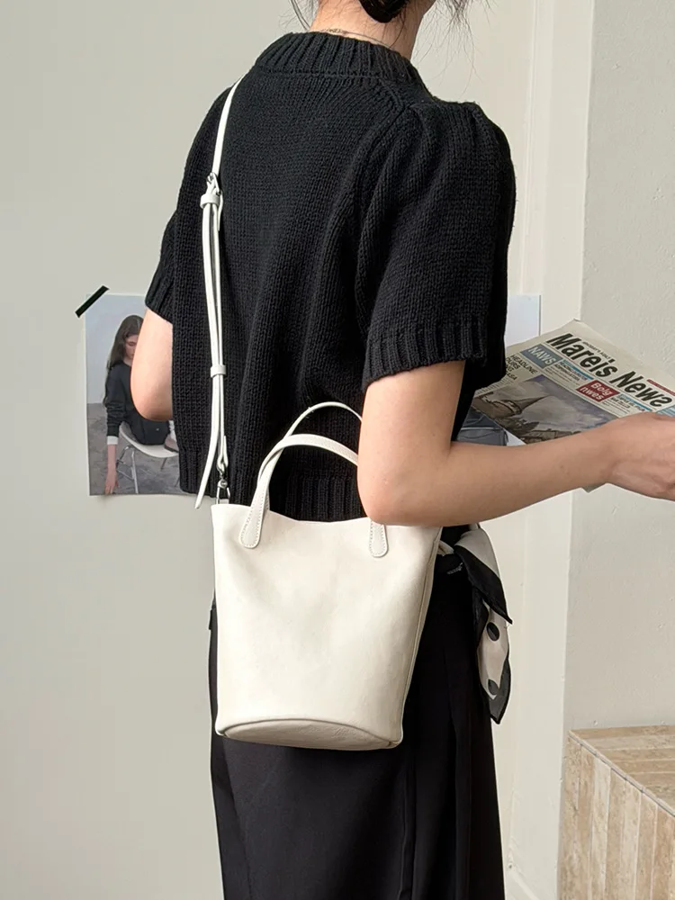 

Ретро-сумка-ведро из воловьей кожи растительного дубления, женская сумка через плечо из натуральной кожи, простая модная универсальная сумка-кроссбоди