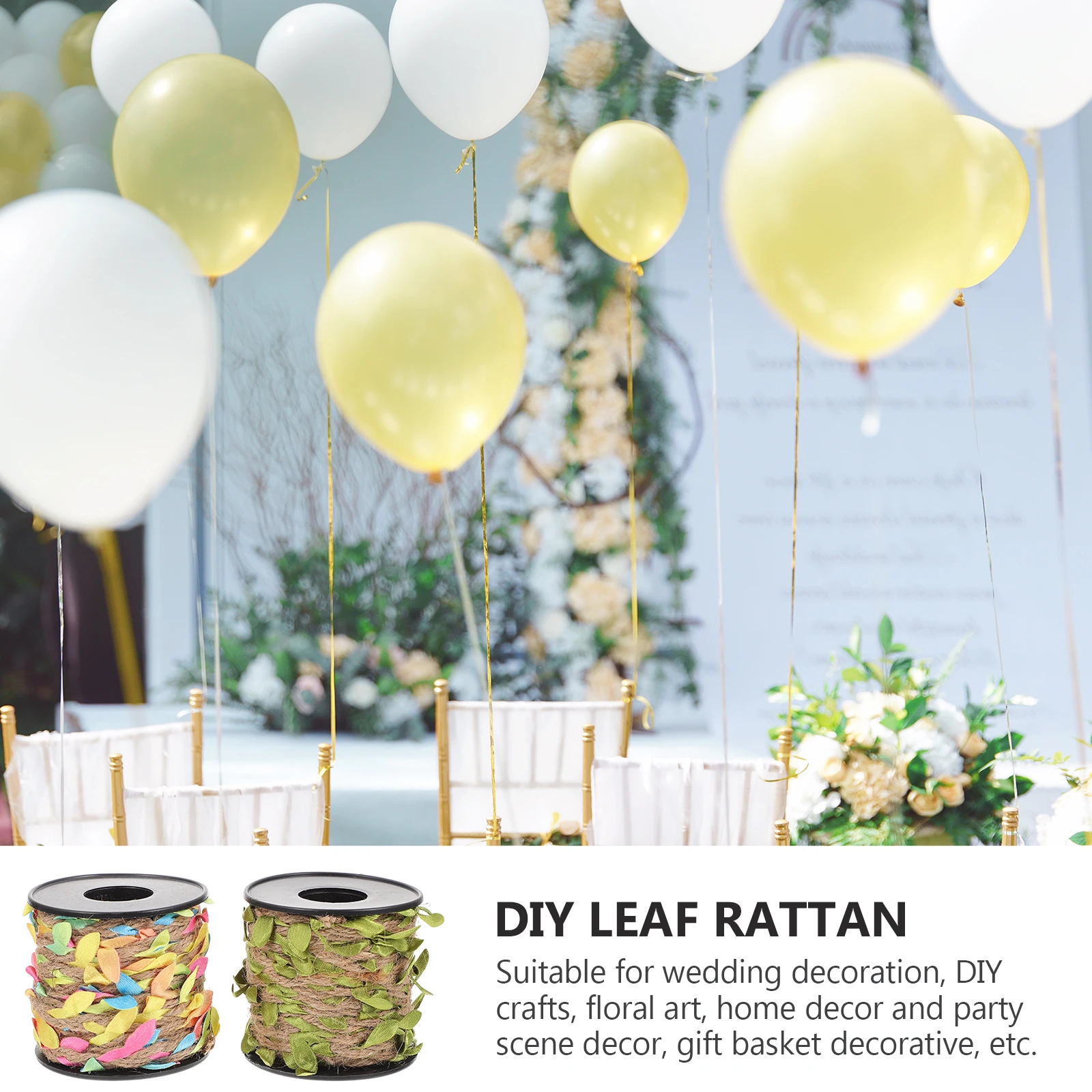 

2 Rolls Simulated Leaf Rattan Rope DIY Decorative Hemp Rope for Wedding Handmade Floral Party Home Decor