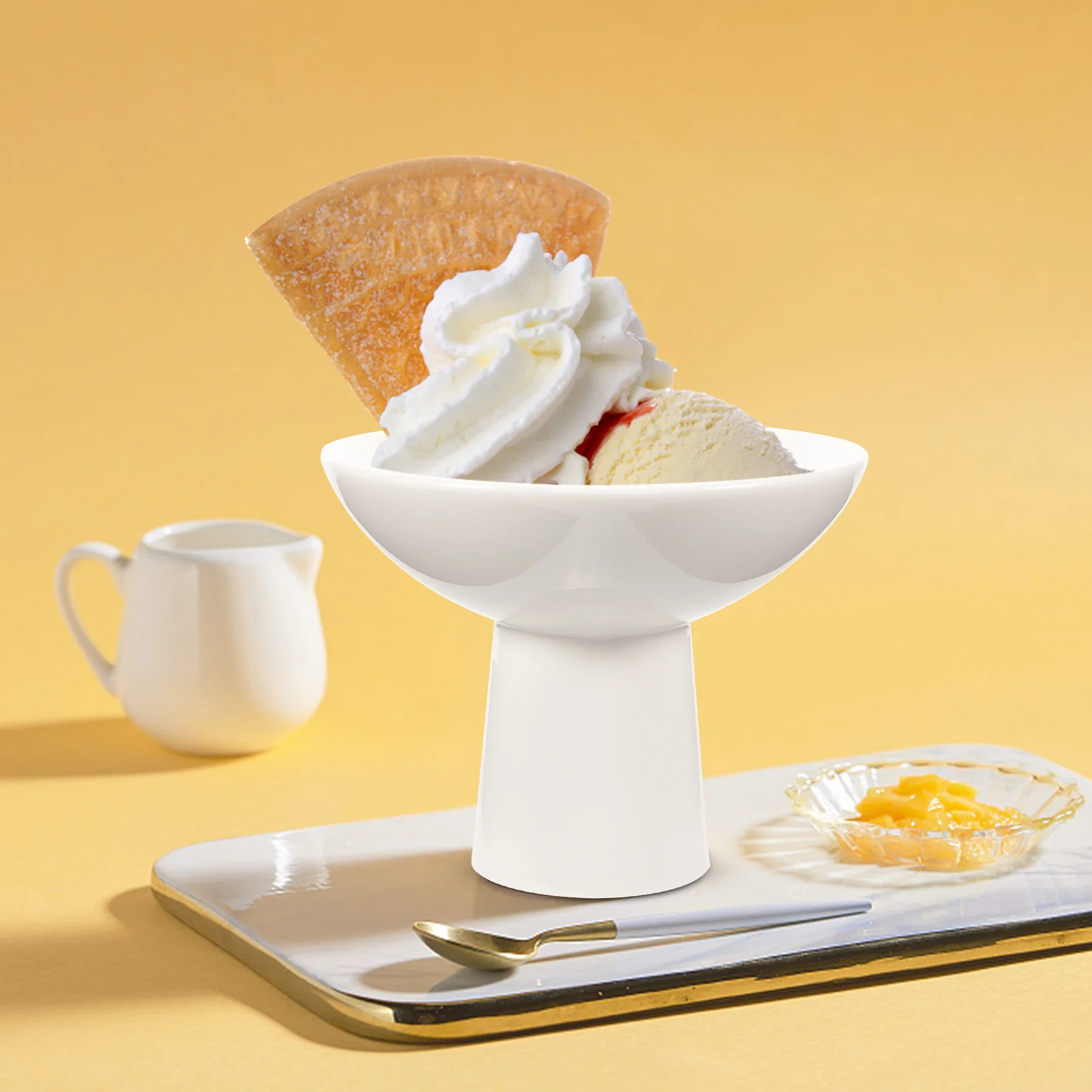 Mangkuk Keramik High Heel Palace dengan Kaki untuk Sajian Dessert, Es Krim, Buah, Camilan, Pesta Pernikahan, Ulang Tahun