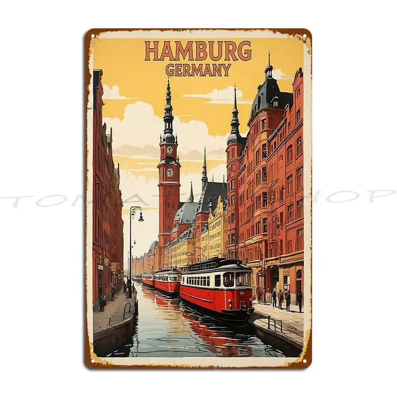 Hamburg Germany Sunset Vintage Travel Metal Plaque Poster Club Bar Funny Club Design Tin Sign Poster
