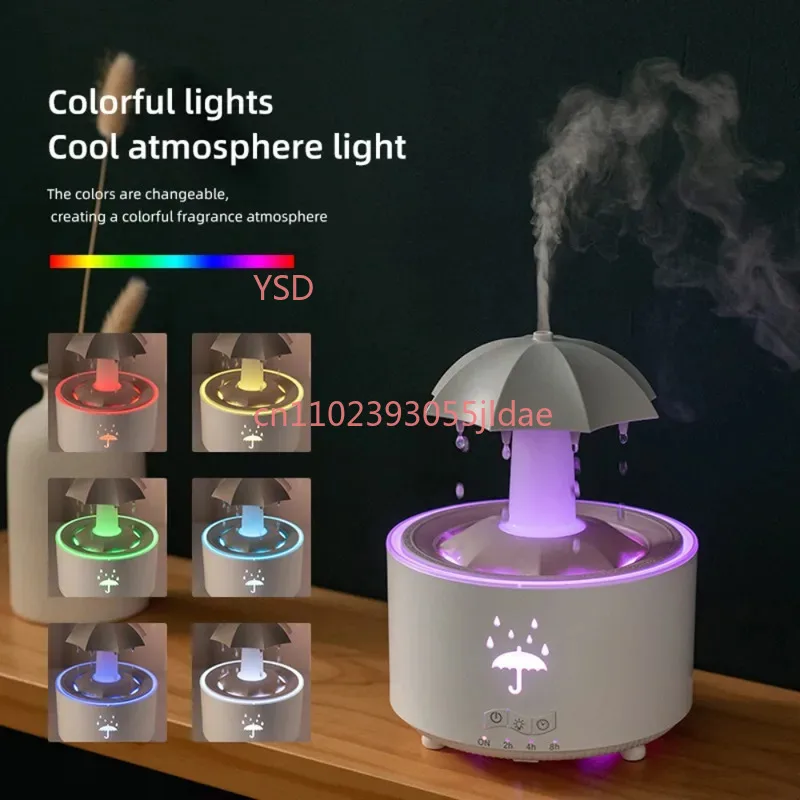 Rotating Raindrop Umbrella Humidifier Colorful Night Light Silent Aroma Diffuser Desktop Decor