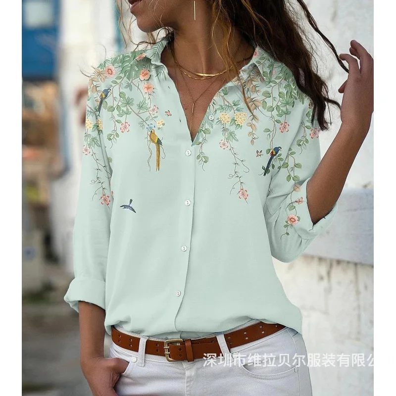 woman's Shirts Superior Quality spring/summer Printing single-breasted Long Sleeve Ladies Tops Shirt Dropshipping WLBRW012107