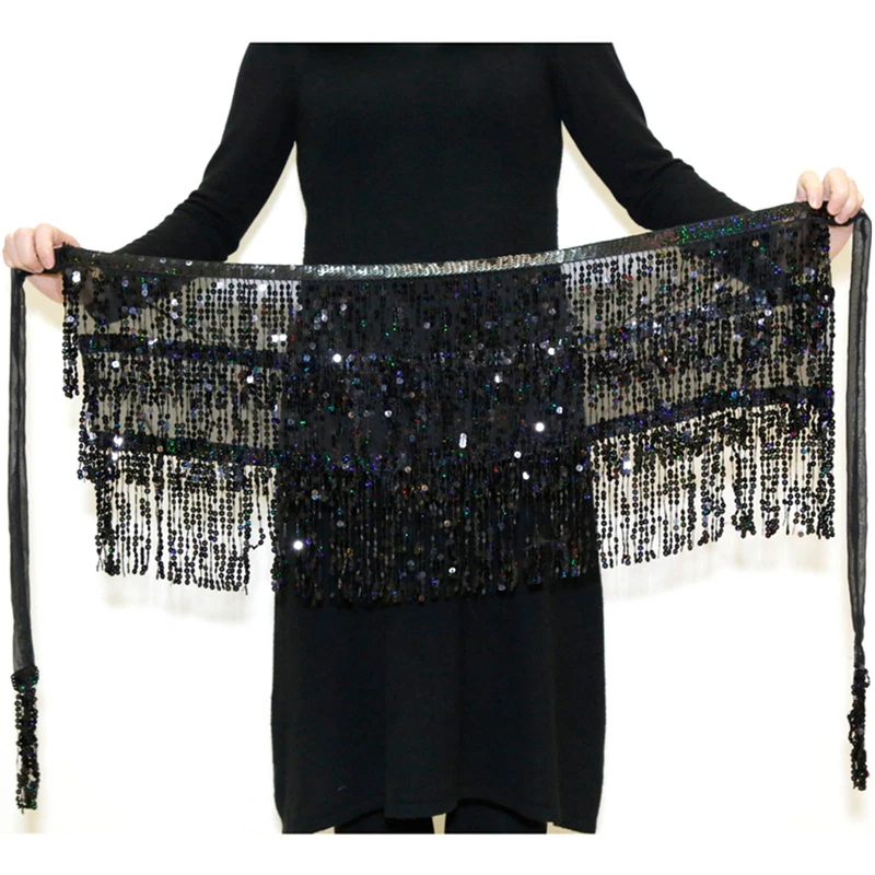 Bühnenaufführung Bauchtanz Schicht Pailletten Quaste Kette Gürtel Rock Wrap Club Indische Latein Hula Tänzerin Strand Hüfte Taille Schal – Detail 19