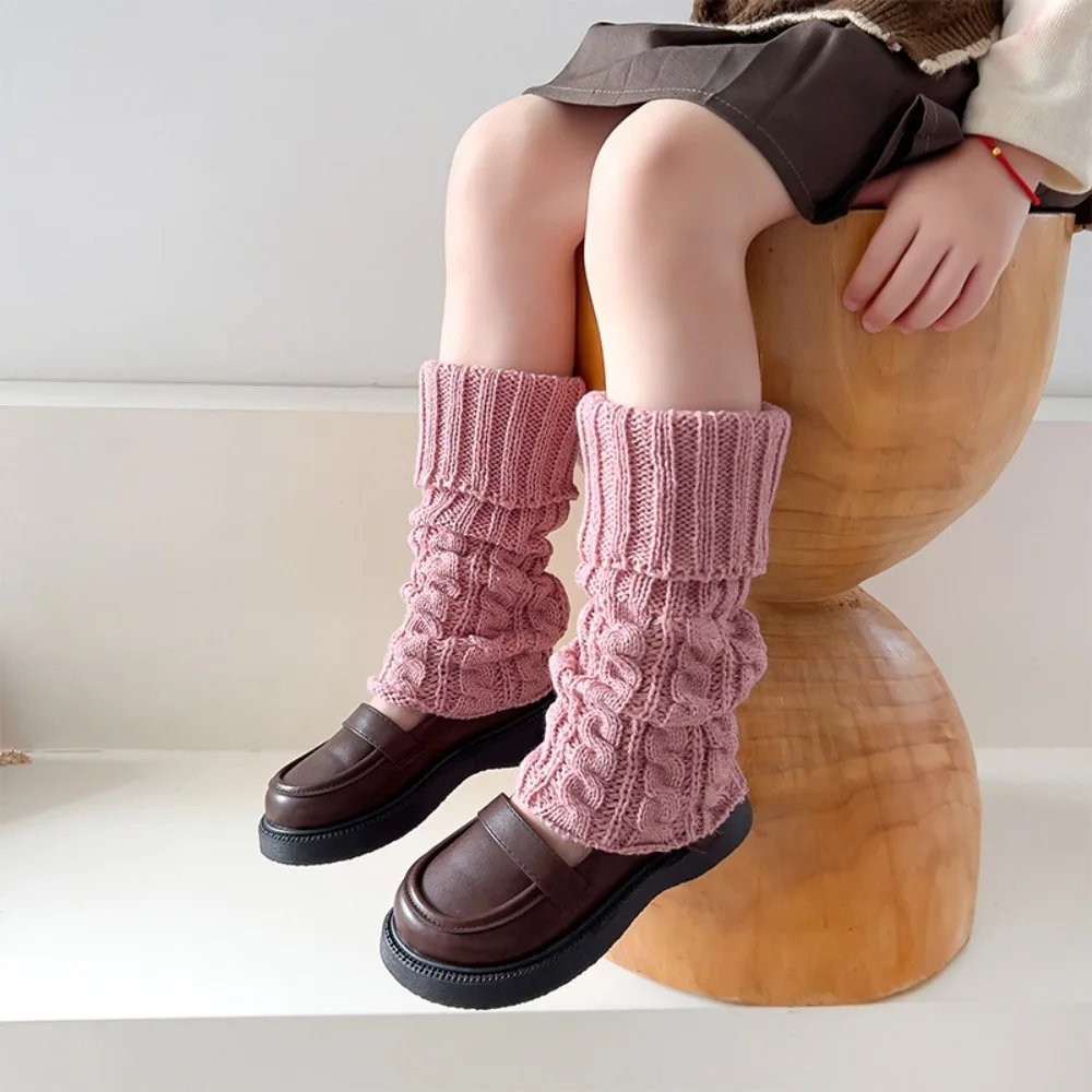 1pair Sweet Twist Knit Pattern Knitted Leg Warmers Warm Lined Stretch Foot Cover Socks Solid Color Knee High Socks Girl