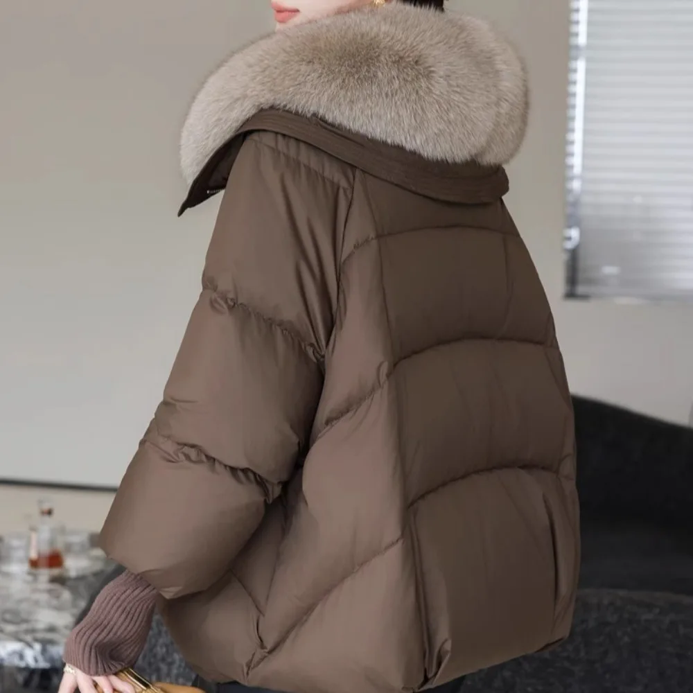 秋冬新作 レディースファッション ニット袖 ホワイトグースダウンコート 女性用天然フォックスファー パファージャケット
