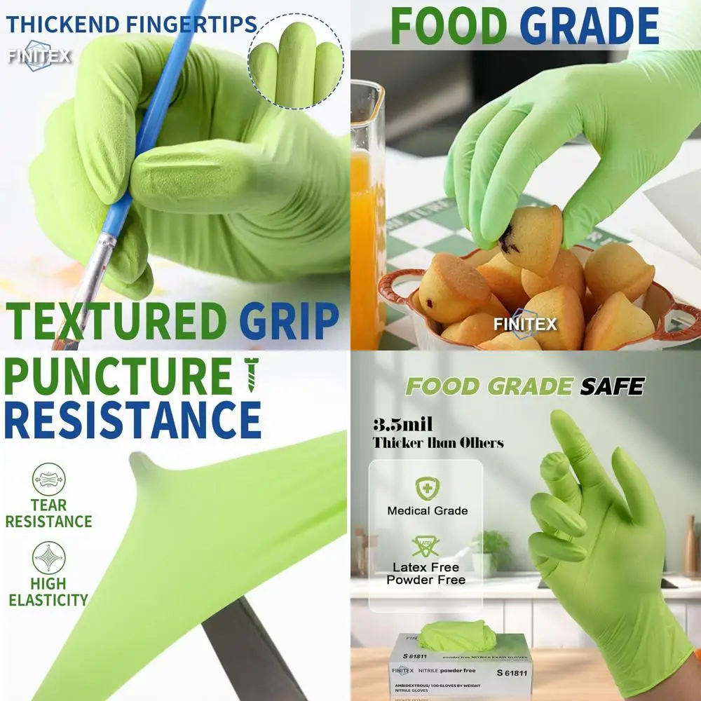 

Nitrile Disposable Gloves - Green, 3.5 Mil, 100/1000 Pcs, Powder-Free, Medical & Food Use