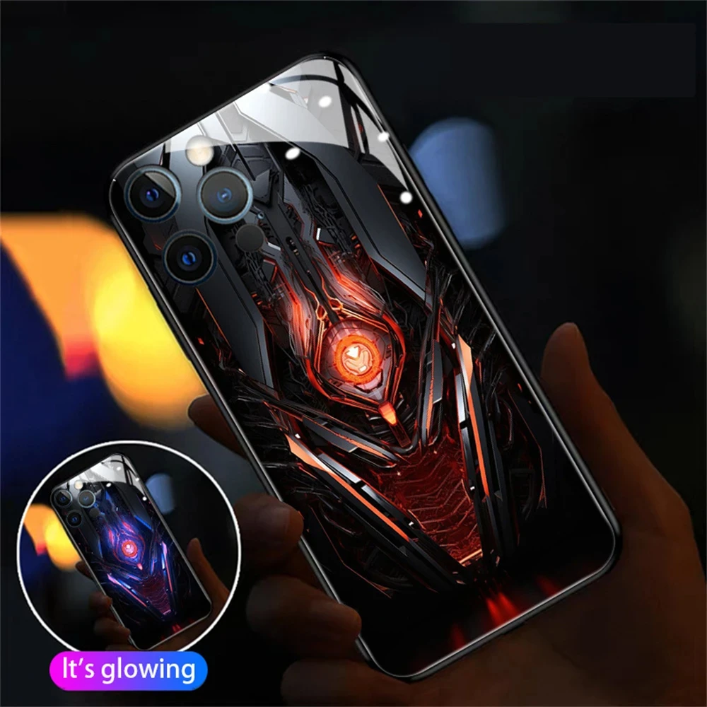 

Cool Death Abyss Mecha LED Light Phone Case For Samsung S24 S23 S22 S21 S20 FE Note 20 Plus Ultra A54 Glitter Shockproof Covers