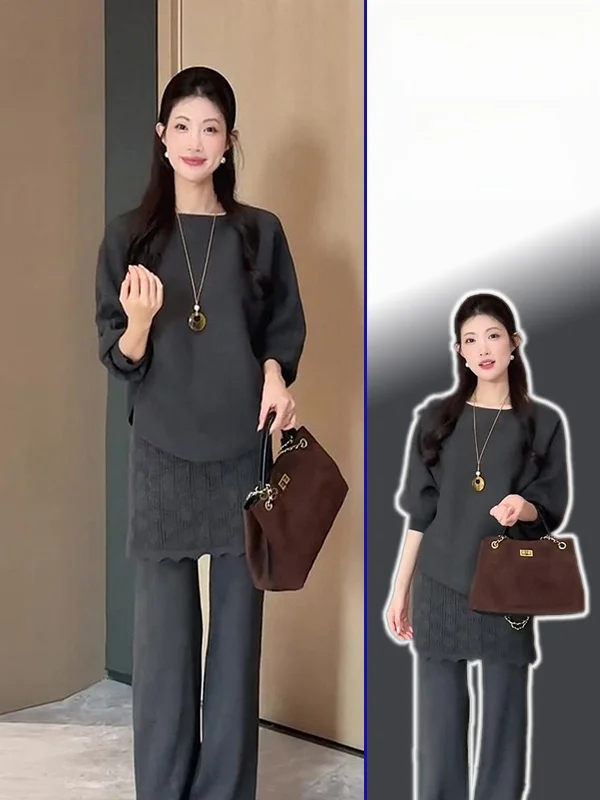 

Женские модные трикотажные брюки-клеш больших размеров с высокой талией для повседневной носки весна-осень